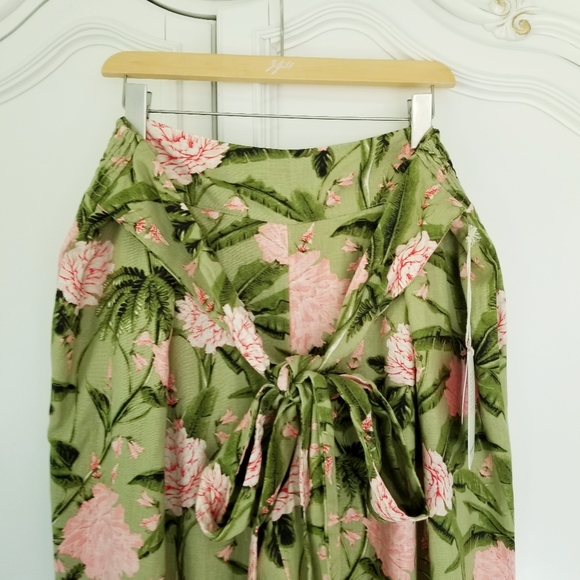 Agua Bendita Target Green Pink Floral Linen Blend Wide Leg Pull On Pants XL NWT - Picture 3 of 10